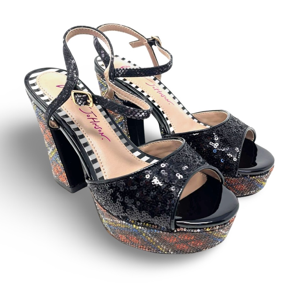 Betsy Johnson Alaia Leopard multi color platform sandal rhinestone heel Sz 8 - Picture 6 of 9
